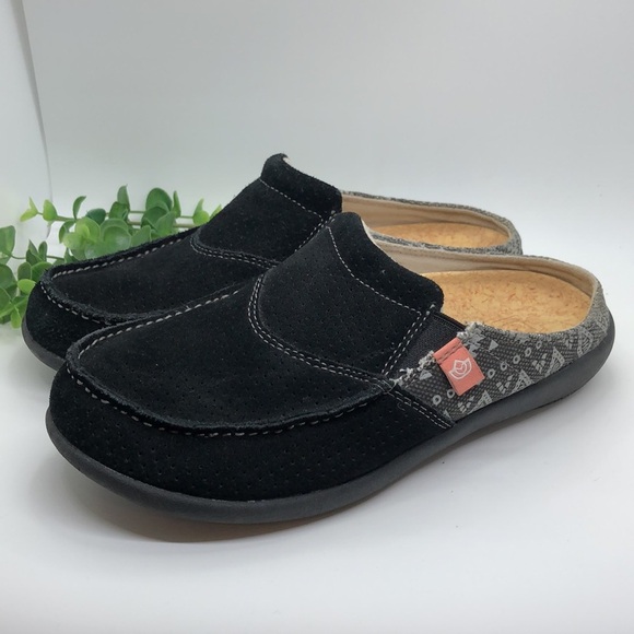 Spenco black suede with Aztec print accent Mules Women's shoes-Size 8B - Picture 2 of 8